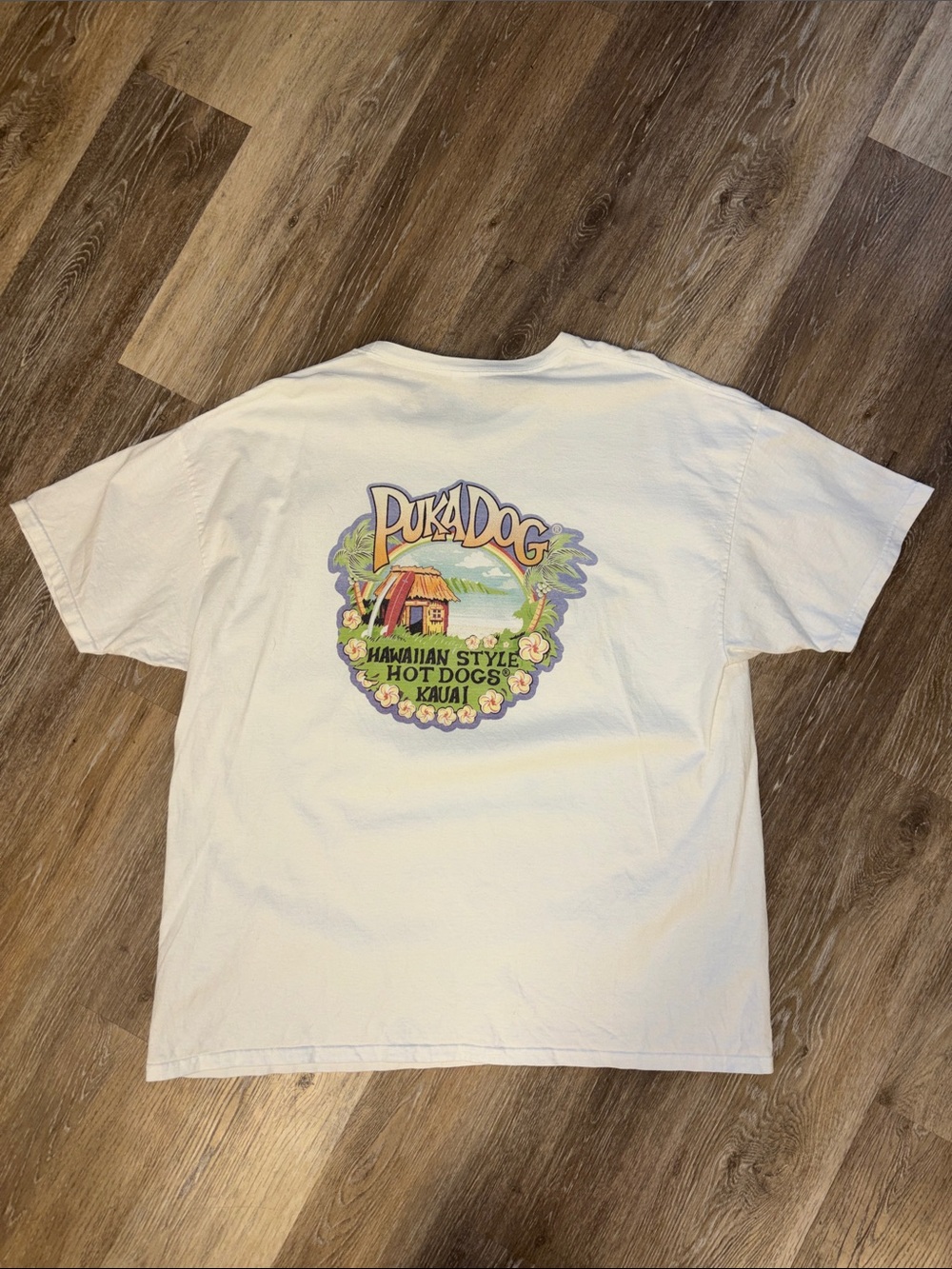 Hawaiian Style Hot Dogs Graphic Tee White mens VTG Y2K Hanes Sz 2XL funny ironic